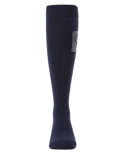 Rhinestone Heart Girls Knee High Cotton Blend Socks : Color: Navy