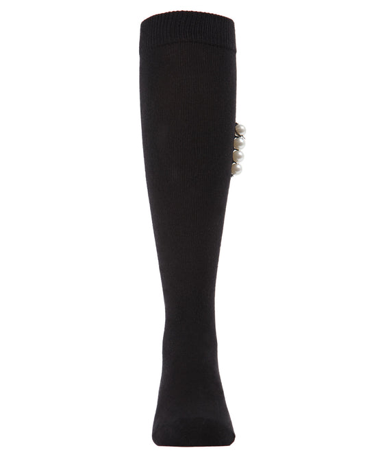 Girls' Side Pearls Cotton Blend Knee High Socks : Color: Black