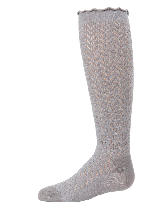 Girls Open Work Shimmer Cotton Blend Knee High Socks : Color: Silver