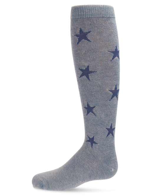 Girls' Acid Wash Denim Star Cotton Blend Knee High Socks : Color: Blue