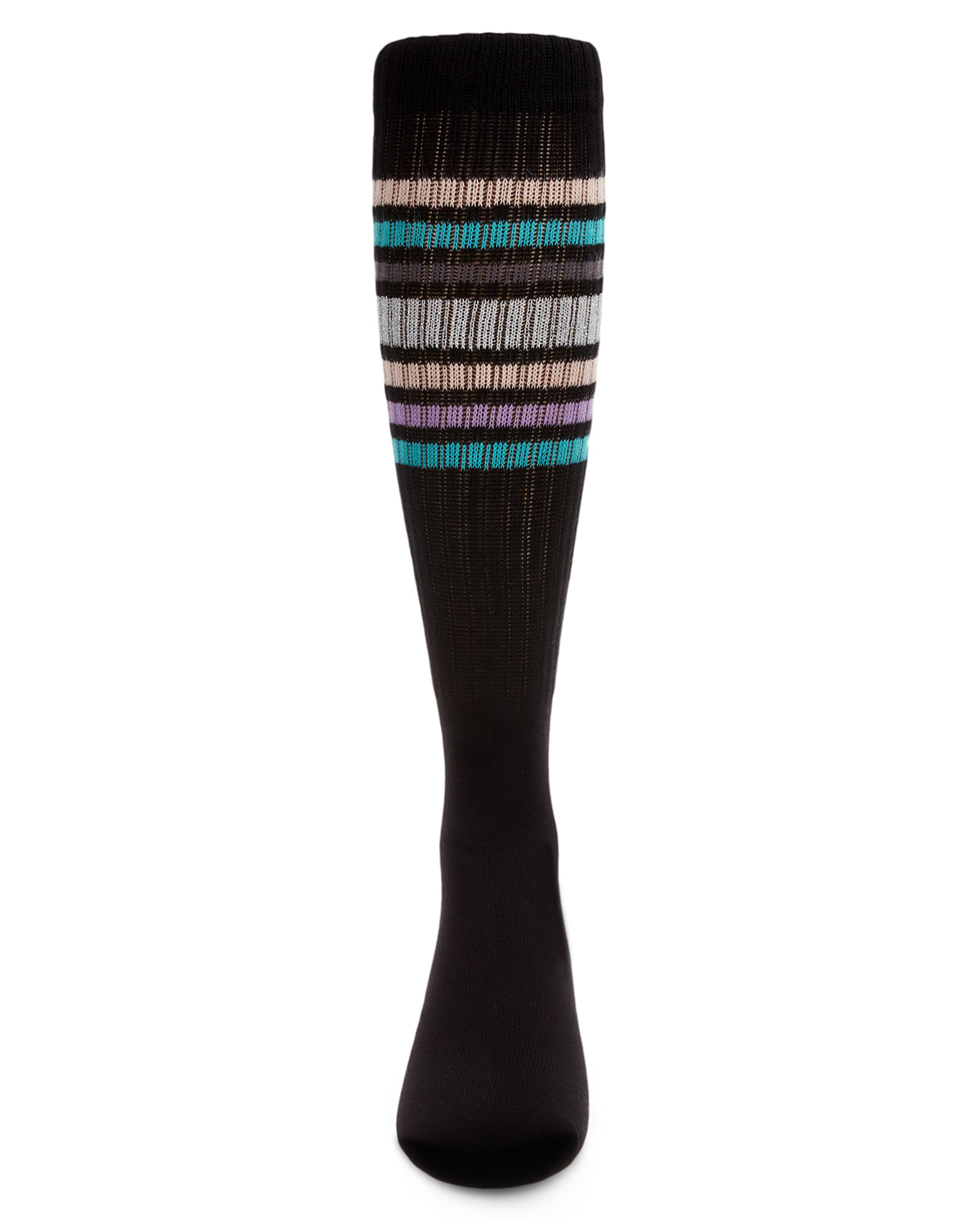 Girls' Metallic Sport Stripe Knee-High Socks : Color: Black