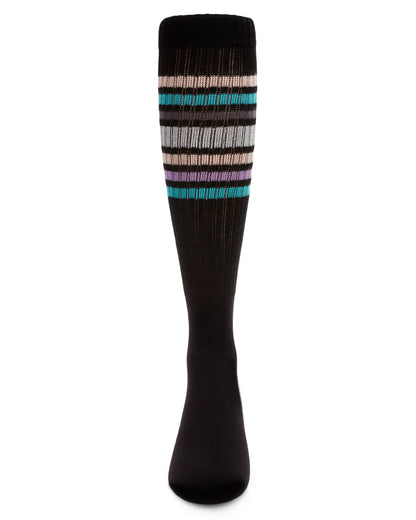 Girls' Metallic Sport Stripe Knee-High Socks : Color: Black