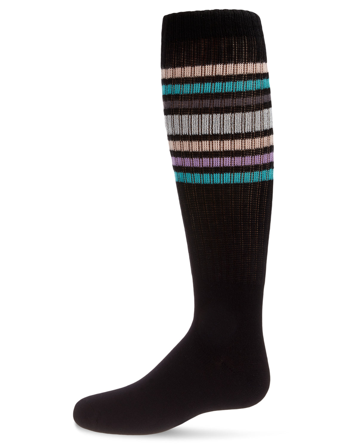 Girls' Metallic Sport Stripe Knee-High Socks : Color: Black