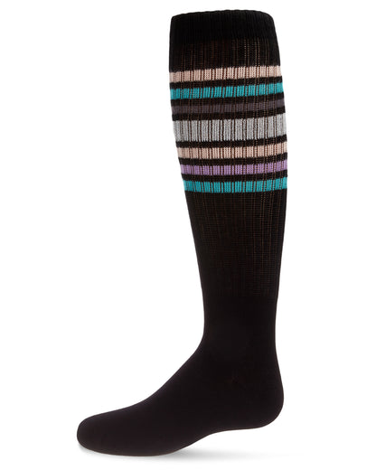 Girls' Metallic Sport Stripe Knee-High Socks : Color: Black