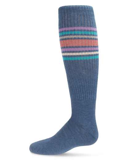 Girls' Metallic Sport Stripe Knee-High Socks : Color: Denim Heather