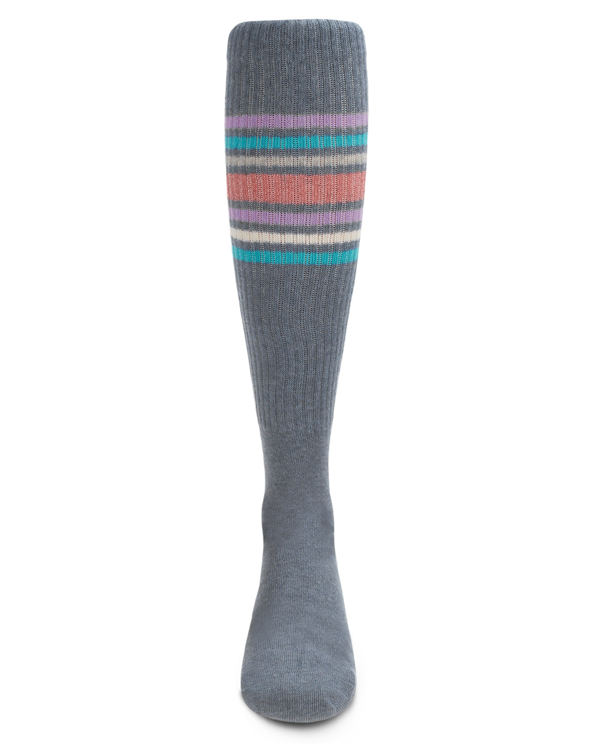Girls' Metallic Sport Stripe Knee-High Socks : Color: Medium Gray Heather