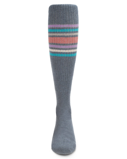 Girls' Metallic Sport Stripe Knee-High Socks : Color: Medium Gray Heather