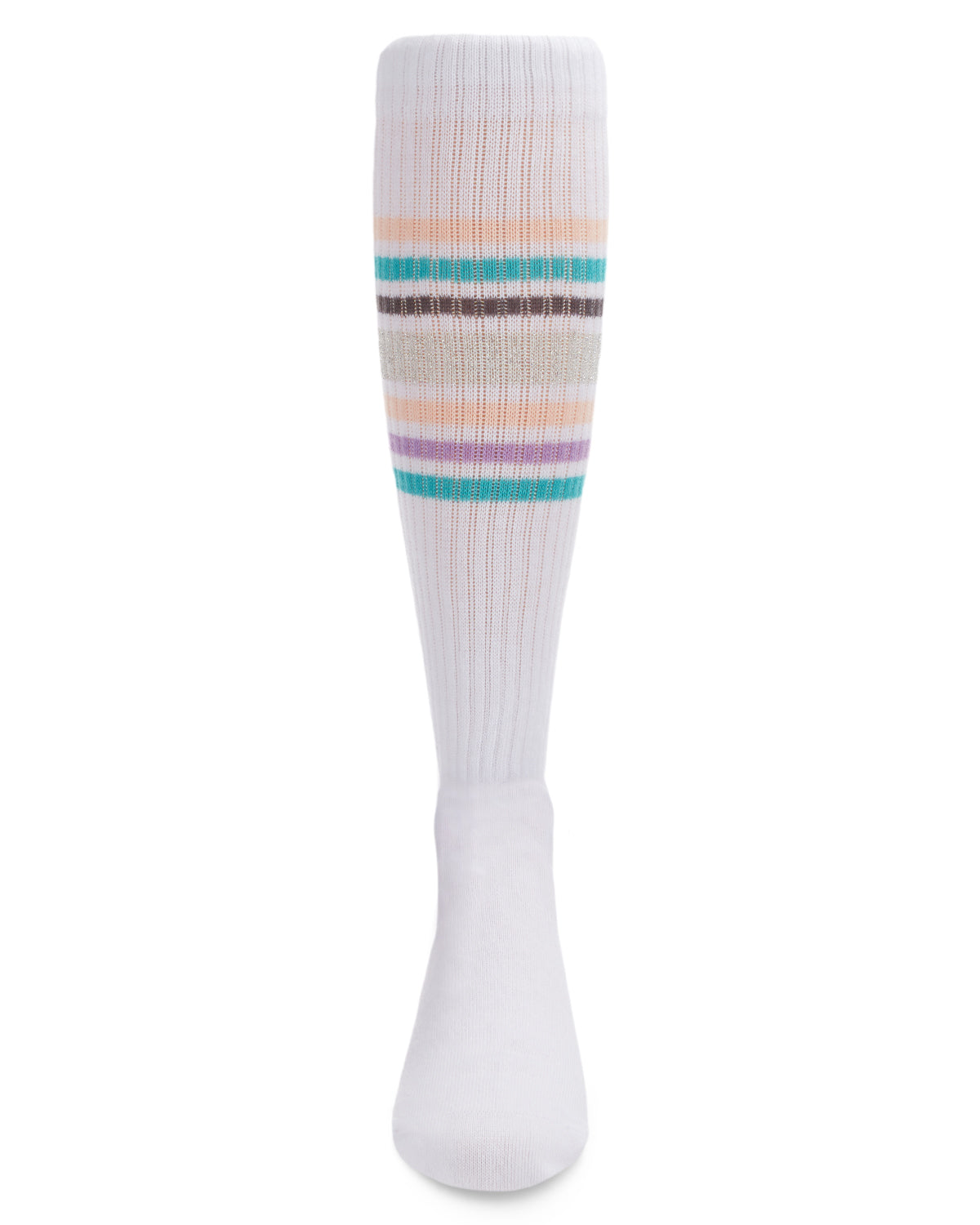 Girls' Metallic Sport Stripe Knee-High Socks : Color: White