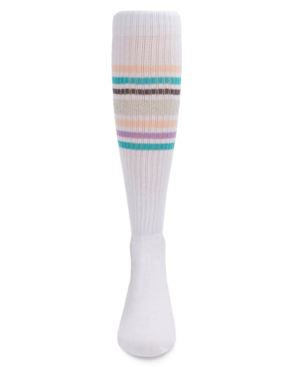 Girls' Metallic Sport Stripe Knee-High Socks : Color: White