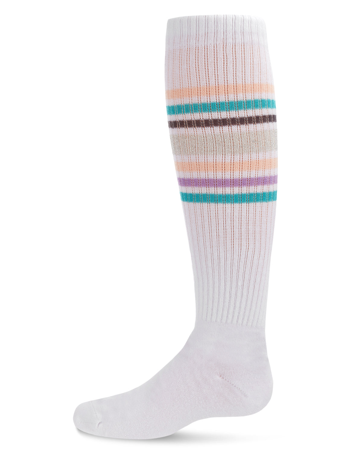 Girls' Metallic Sport Stripe Knee-High Socks : Color: White