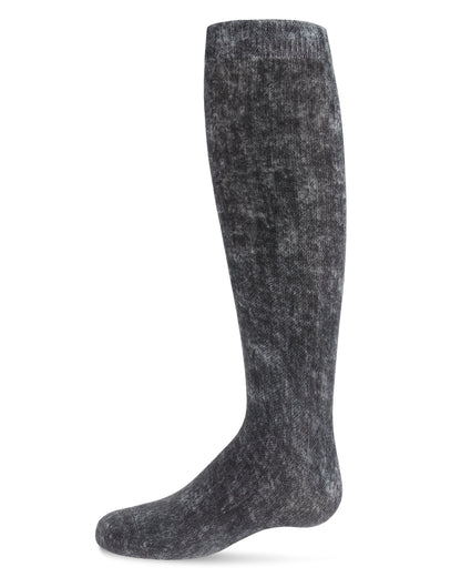 Distressed Wash Denim-Look Girls Knee High Socks : Color: Black