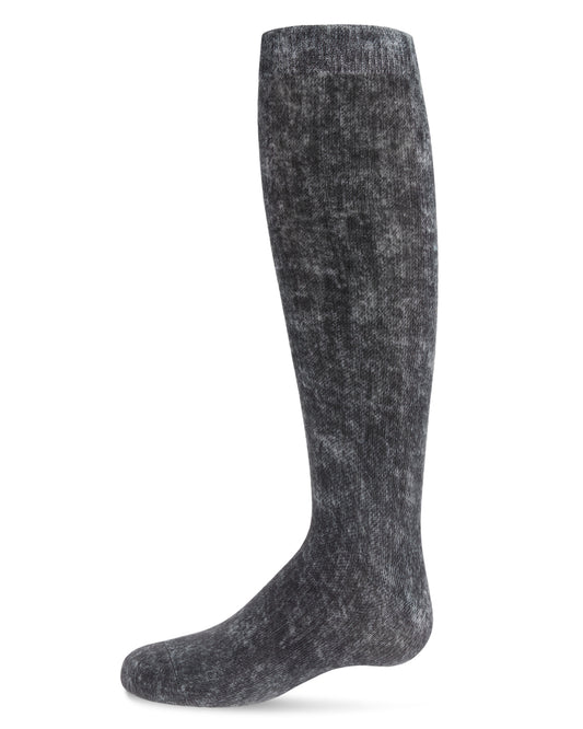 Distressed Wash Denim-Look Girls Knee High Socks : Color: Black