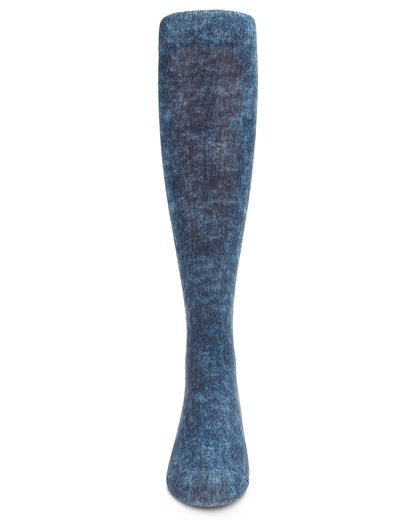 Distressed Wash Denim-Look Girls Knee High Socks : Color: Blue
