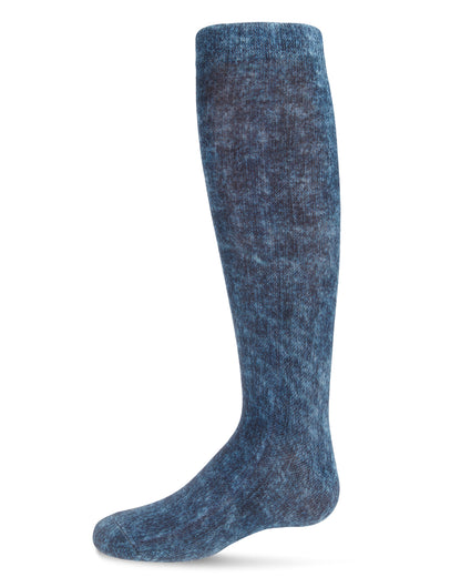 Distressed Wash Denim-Look Girls Knee High Socks : Color: Blue