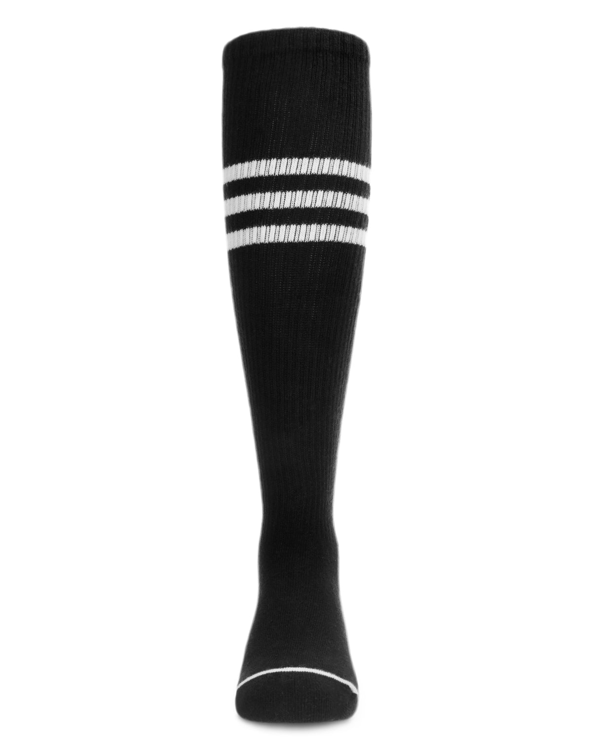 Thin Ribbed Sport Stripe Cotton Blend Knee High Socks : Color: Black