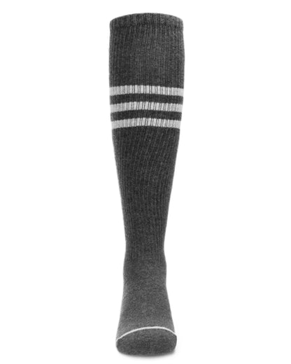 Thin Ribbed Sport Stripe Cotton Blend Knee High Socks : Color: Dark Gray