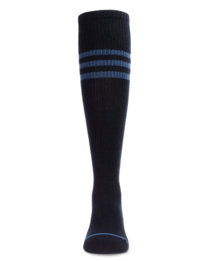 Thin Ribbed Sport Stripe Cotton Blend Knee High Socks : Color: Navy
