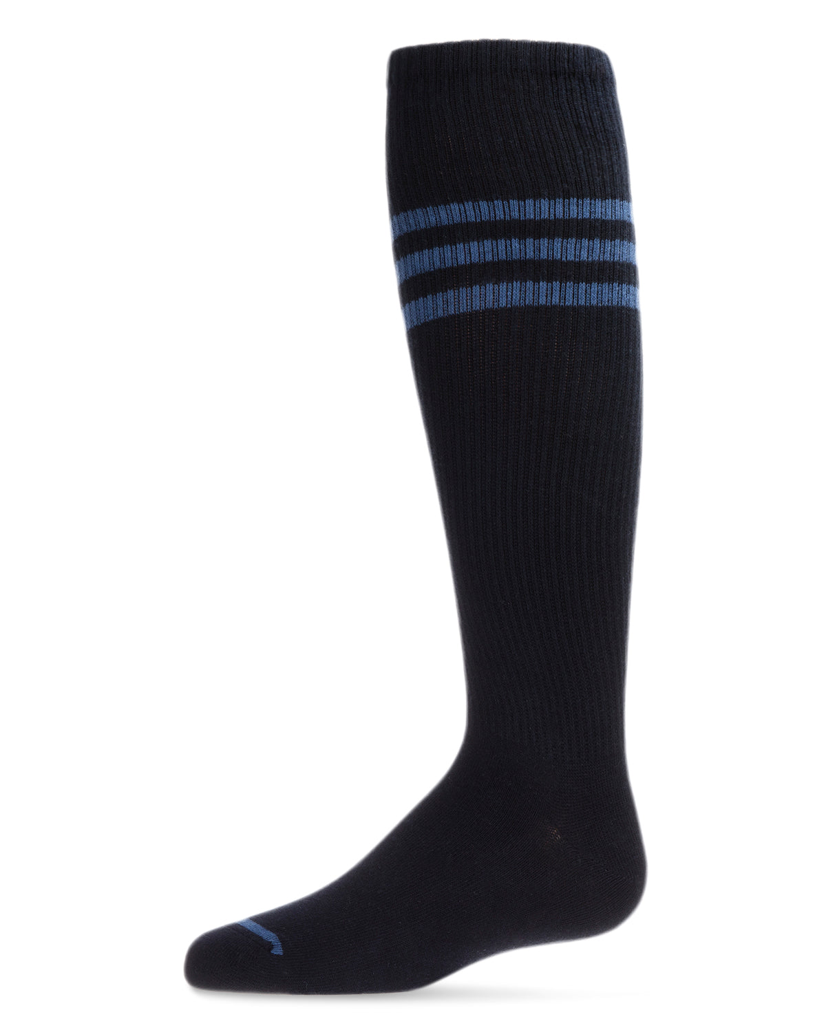 Thin Ribbed Sport Stripe Cotton Blend Knee High Socks : Color: Navy