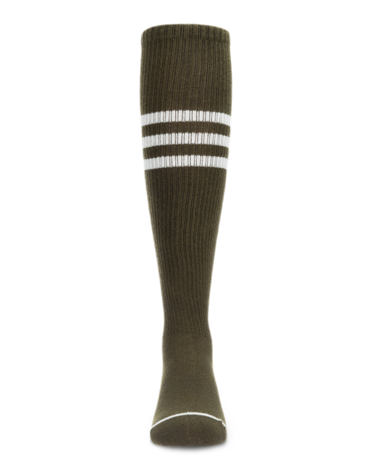 Thin Ribbed Sport Stripe Cotton Blend Knee High Socks : Color: Olive