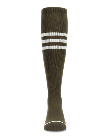 Thin Ribbed Sport Stripe Cotton Blend Knee High Socks : Color: Olive