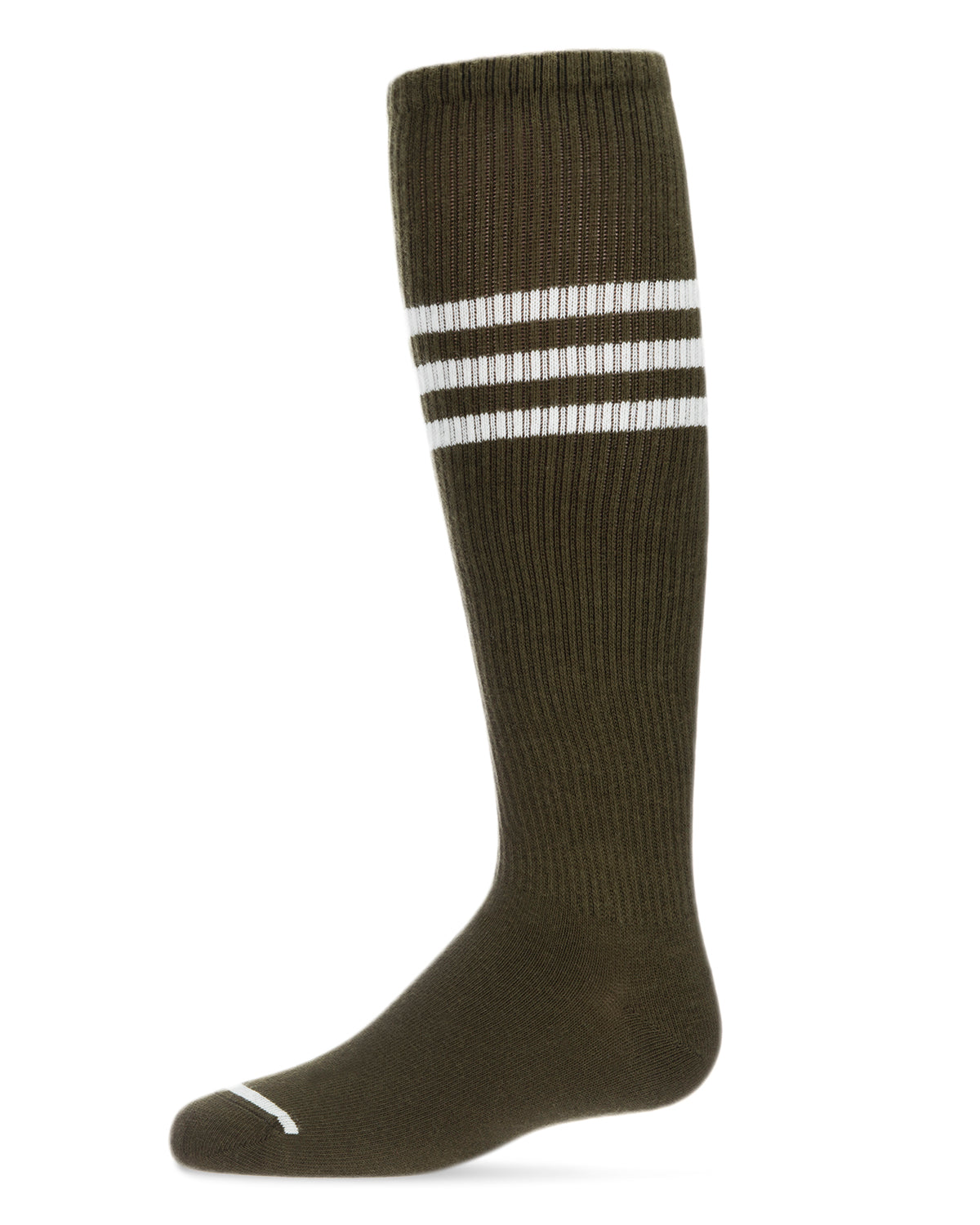 Thin Ribbed Sport Stripe Cotton Blend Knee High Socks : Color: Olive