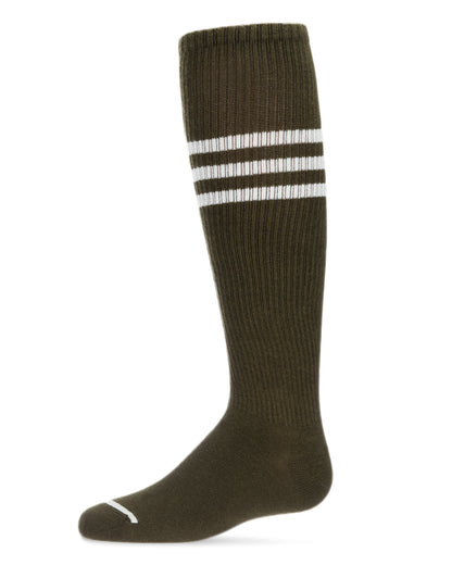 Thin Ribbed Sport Stripe Cotton Blend Knee High Socks : Color: Olive