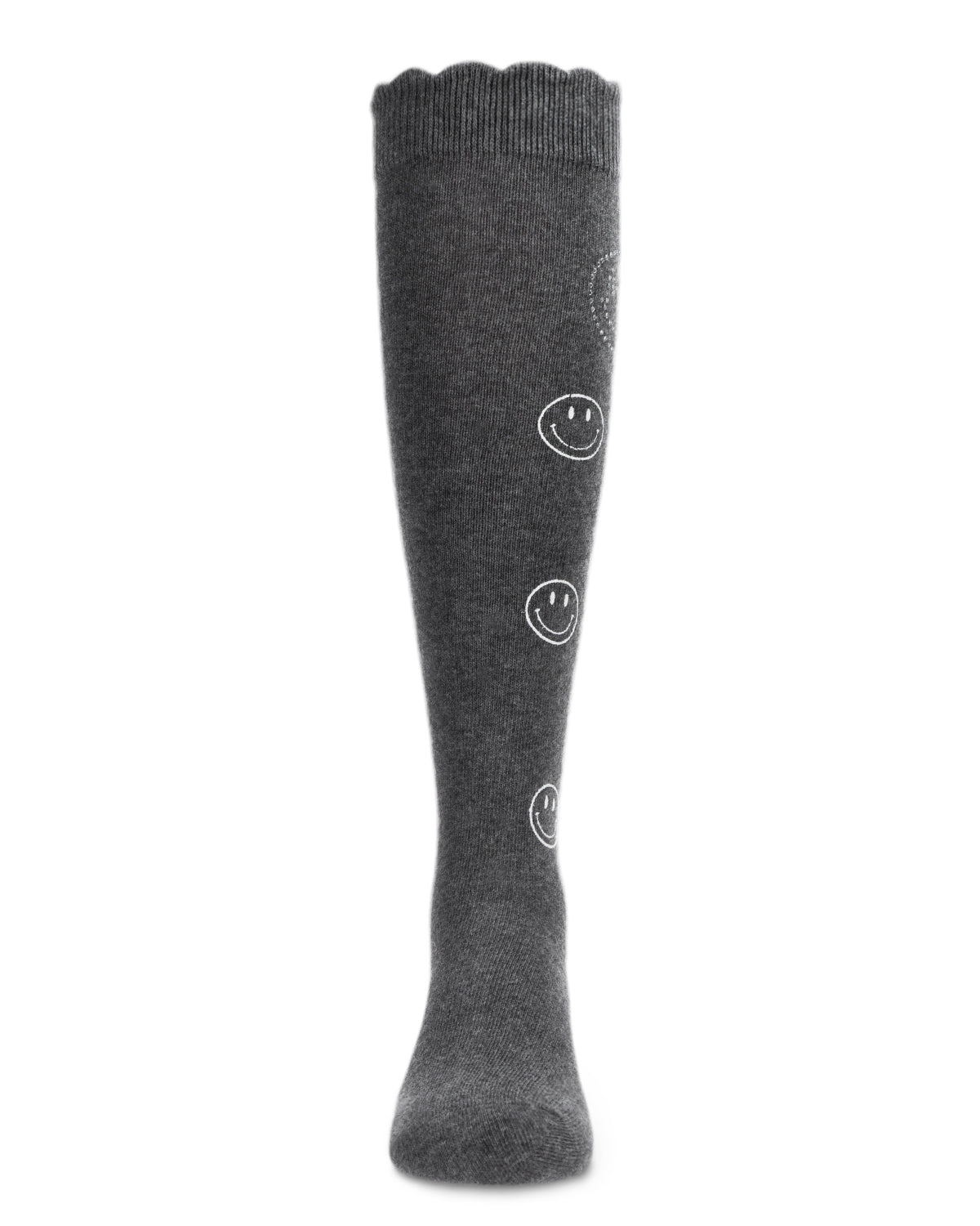 Jeweled Smiley Face Cotton Blend Knee High Socks : Color: Dark Gray Heather