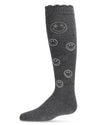 Jeweled Smiley Face Cotton Blend Knee High Socks : Color: Dark Gray Heather