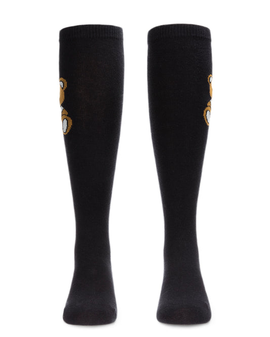 Girls' Be Happy Bear Knee High Socks : Color: Black