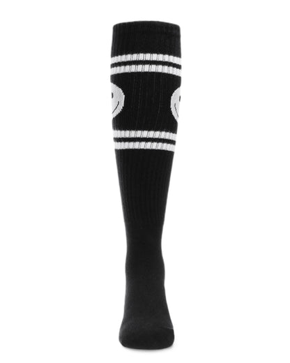 Girls' Athletic Smiley Cotton Blend Knee High Socks : Color: Black