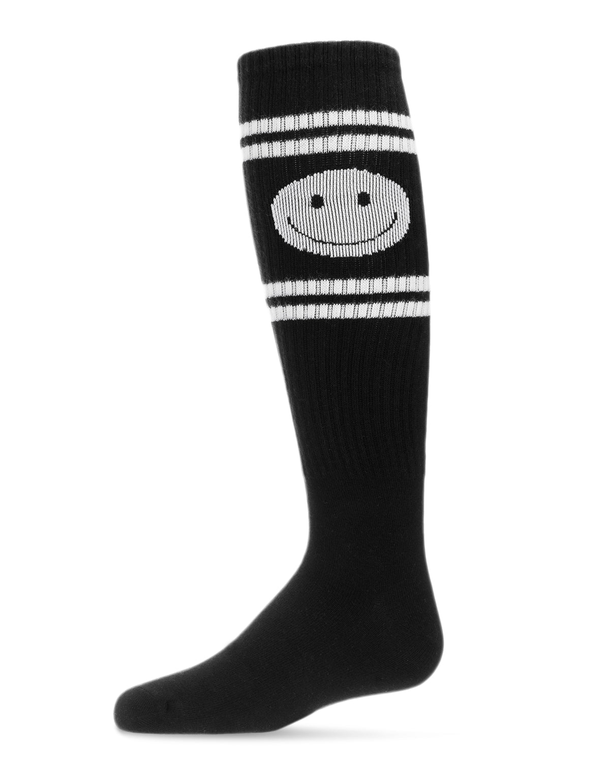 Girls' Athletic Smiley Cotton Blend Knee High Socks : Color: Black