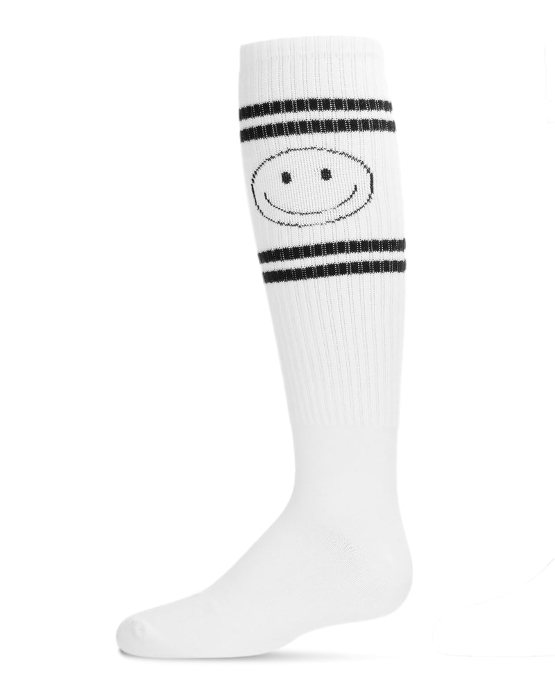 Athletic Smiley Cotton Blend Knee High Socks