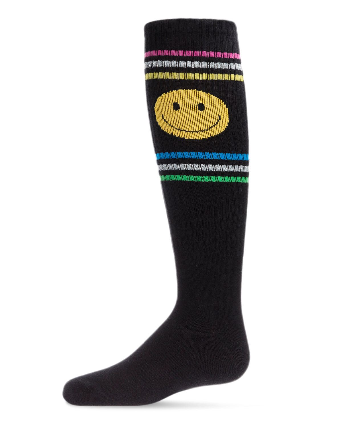 Multi Stripe Smiley Cotton Blend Knee High Sock : Color: Black