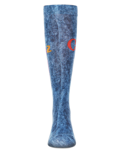 Cuz! Acid Washed Knee High Sock : Color: Blue