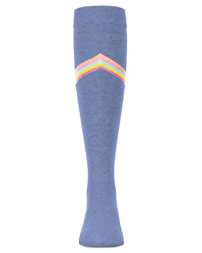 V Stripe Lurex Cotton Blend Knee High Socks : Color: Light Denim