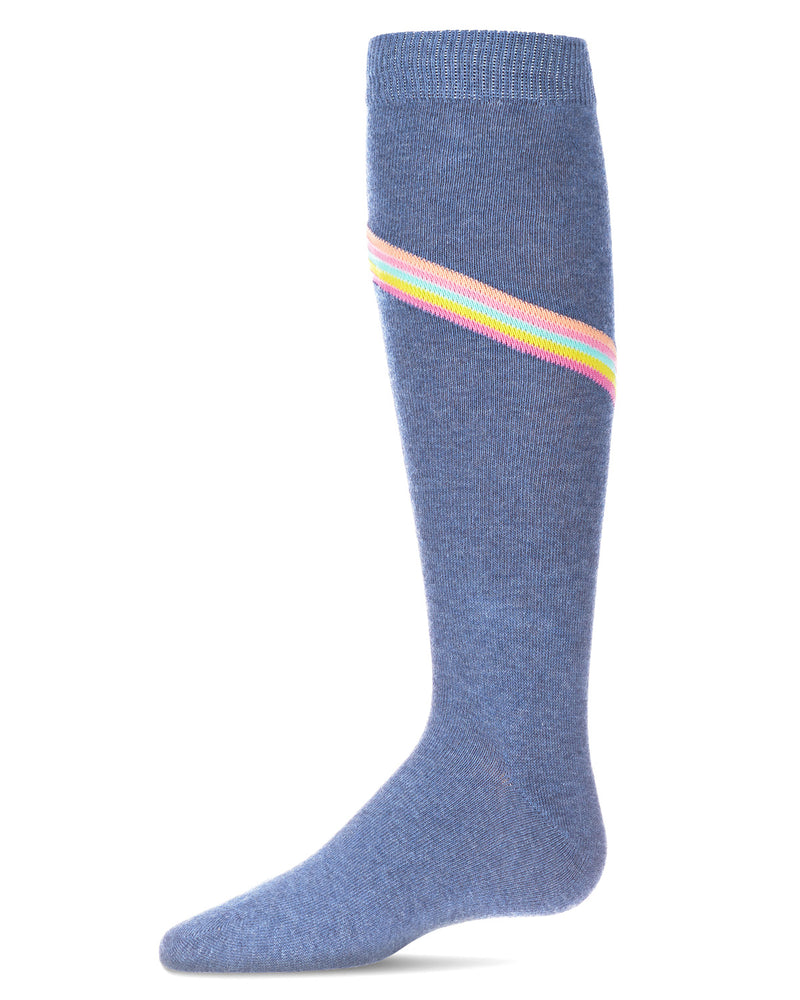 V Stripe Lurex Cotton Blend Knee High Socks