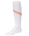 V Stripe Lurex Cotton Blend Knee High Socks : Color: White