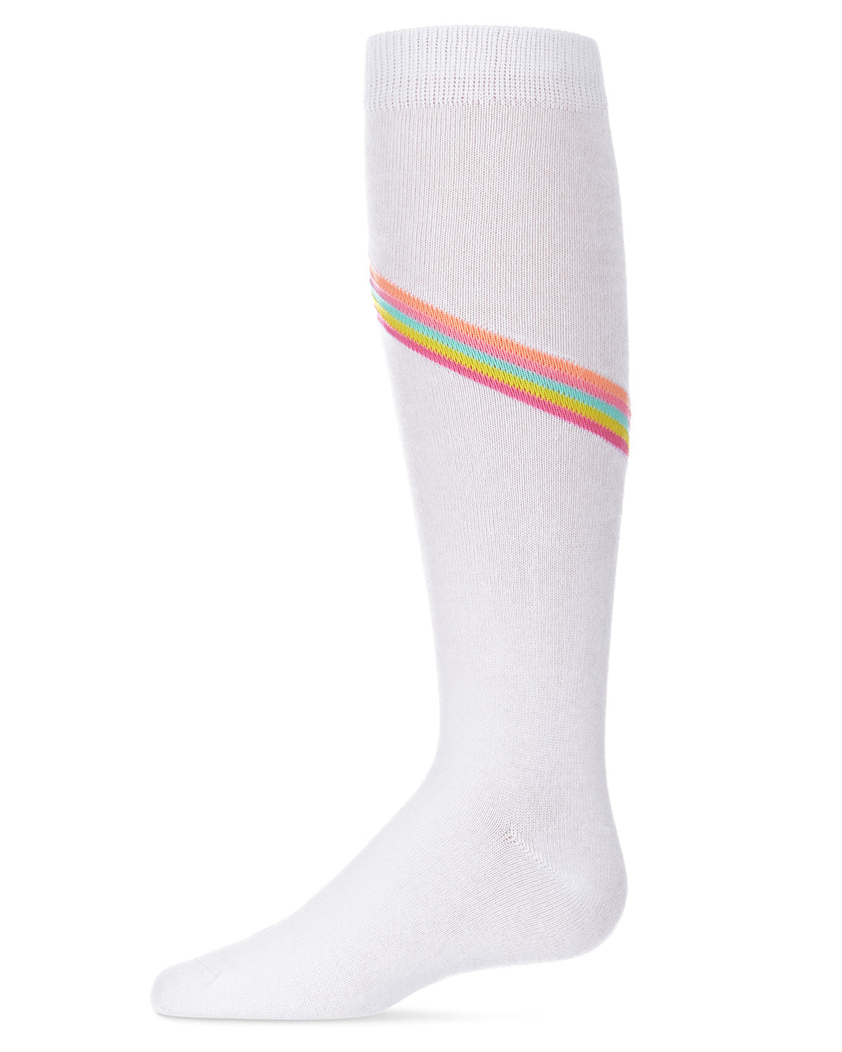 V Stripe Lurex Cotton Blend Knee High Socks : Color: White