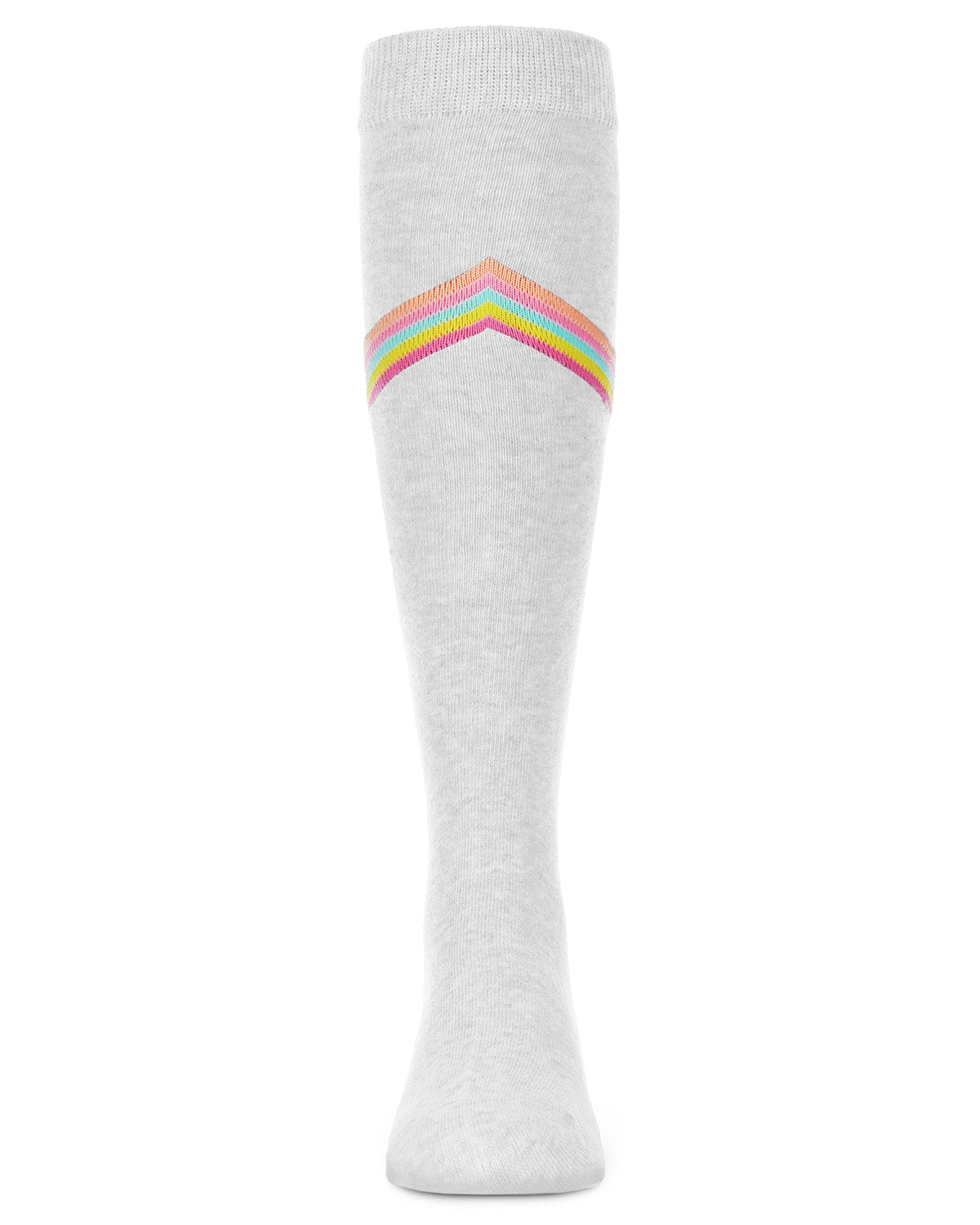 V Stripe Lurex Cotton Blend Knee High Socks : Color: White