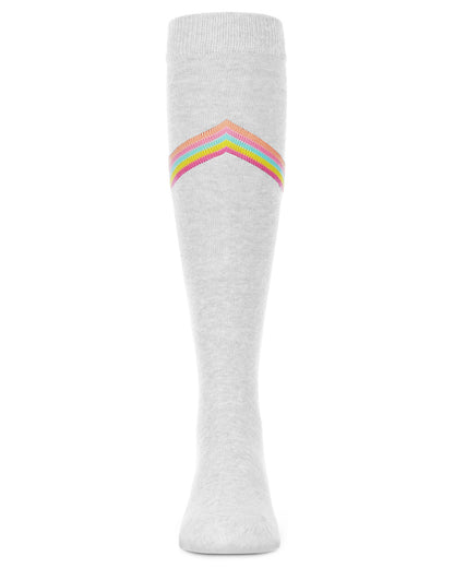 V Stripe Lurex Cotton Blend Knee High Socks : Color: White