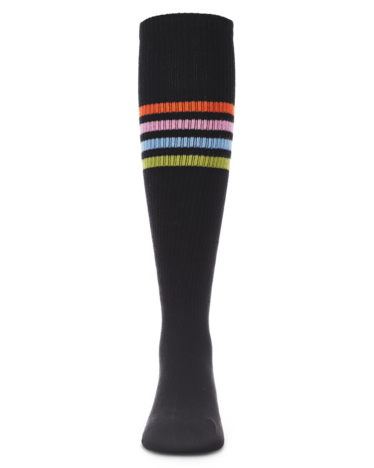 Thin Ribbed Athletic Stripe Cotton Blend Knee High Socks : Color: Black