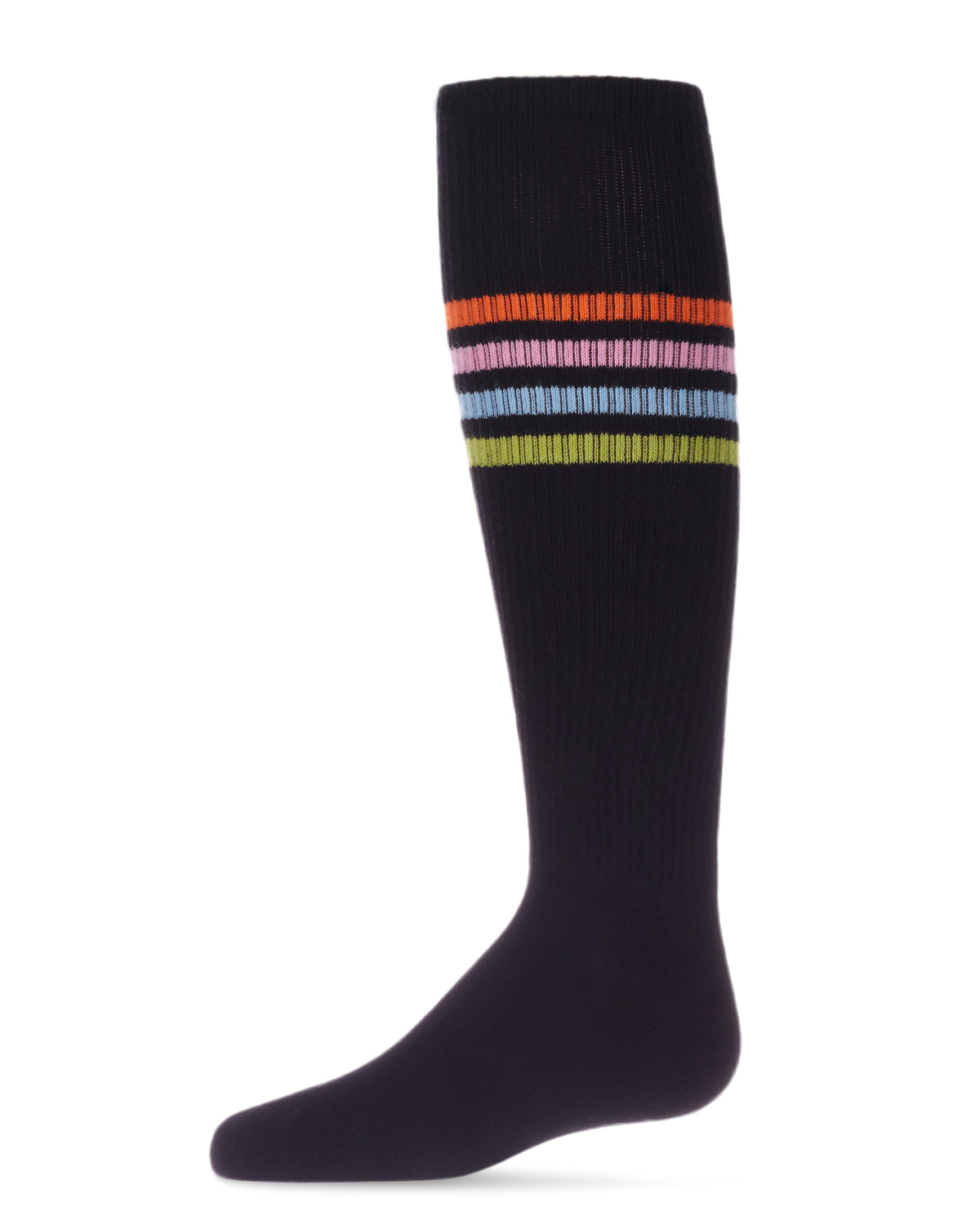 Thin Ribbed Athletic Stripe Cotton Blend Knee High Socks : Color: Black