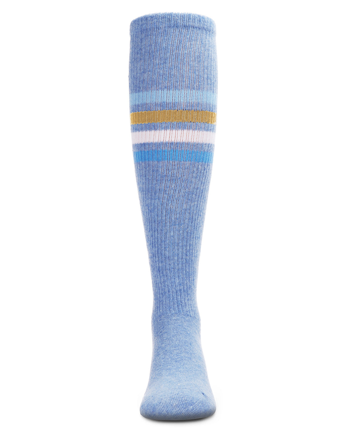 Thin Ribbed Athletic Stripe Cotton Blend Knee High Socks : Color: Light Denim