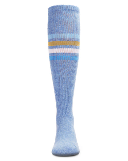 Thin Ribbed Athletic Stripe Cotton Blend Knee High Socks : Color: Light Denim