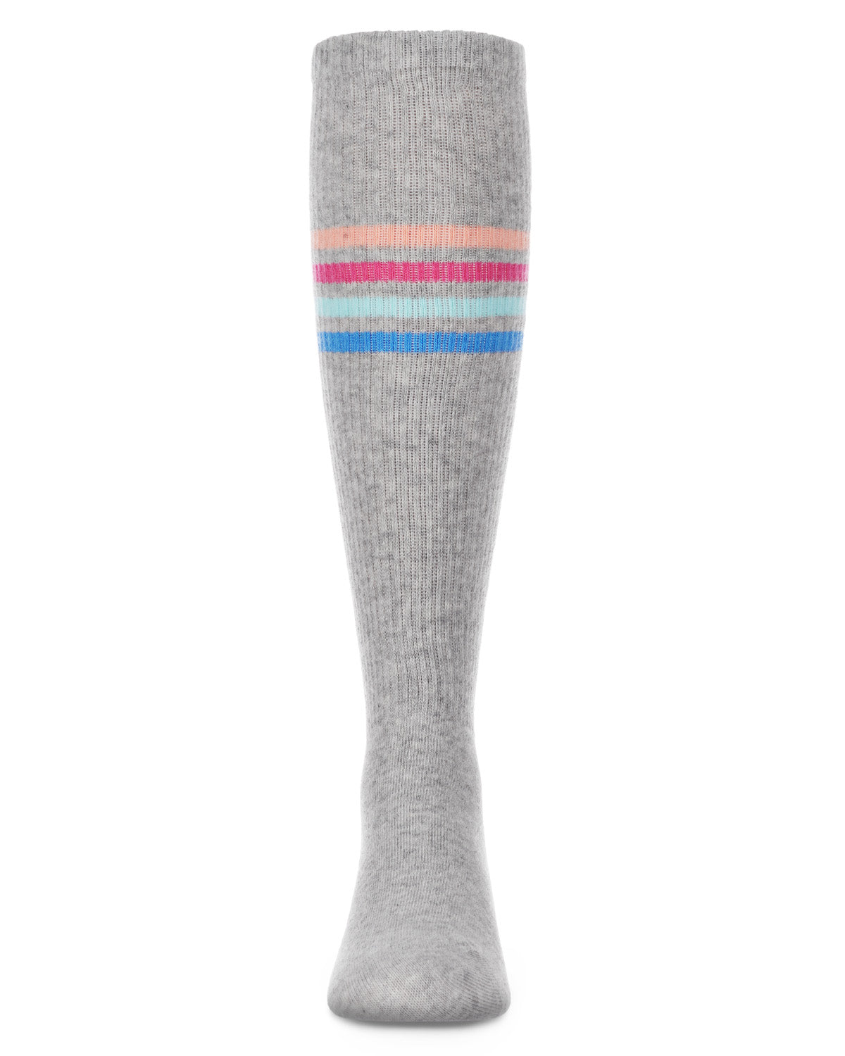 Thin Ribbed Athletic Stripe Cotton Blend Knee High Socks : Color: Black