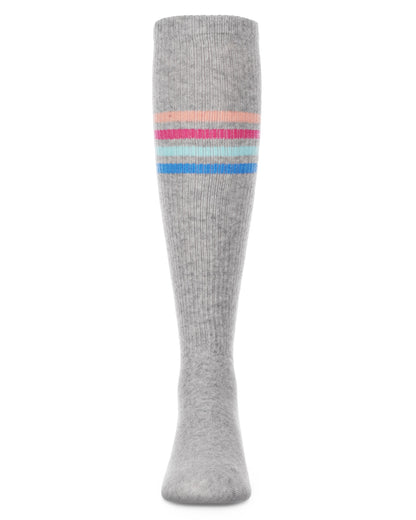 Thin Ribbed Athletic Stripe Cotton Blend Knee High Socks : Color: Black