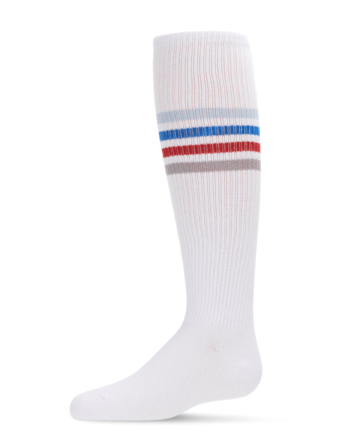 Thin Ribbed Athletic Stripe Cotton Blend Knee High Socks : Color: White-Gray-Black