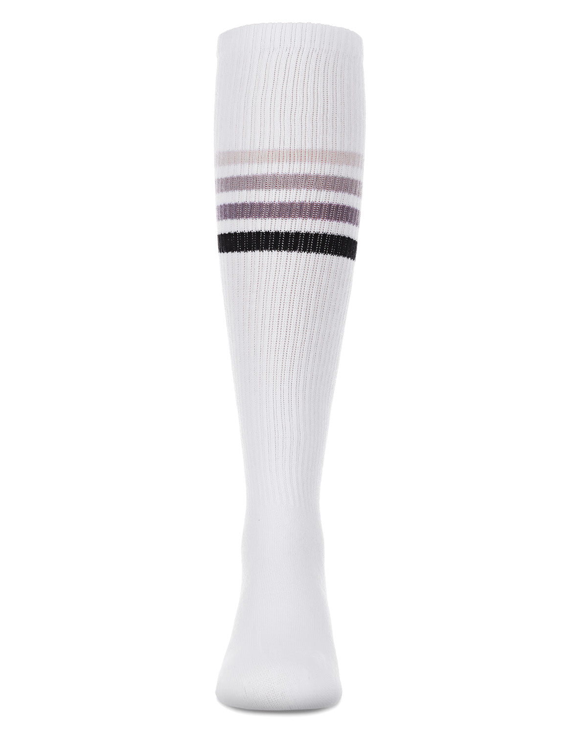 Thin Ribbed Athletic Stripe Cotton Blend Knee High Socks : Color: White