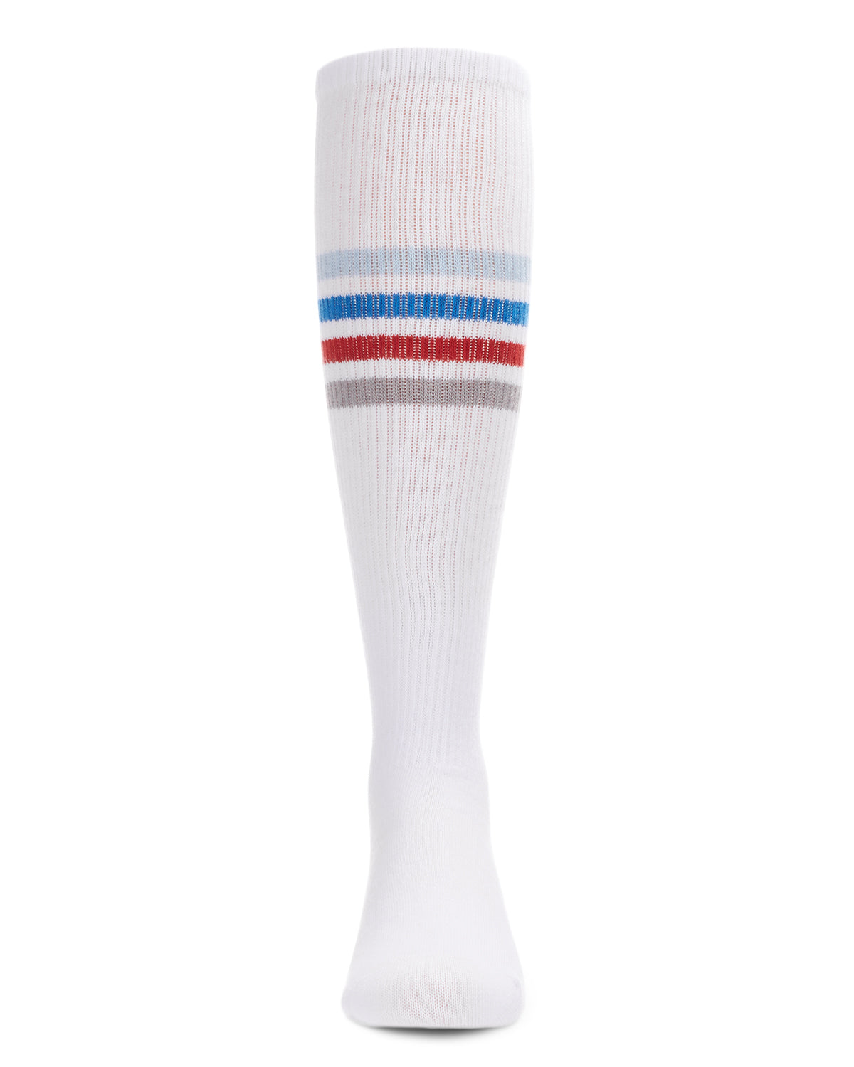 Thin Ribbed Athletic Stripe Cotton Blend Knee High Socks : Color: White-Gray-Black