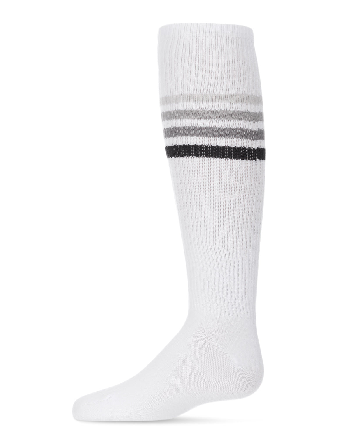 Thin Ribbed Athletic Stripe Cotton Blend Knee High Socks : Color: White-Gray-Black
